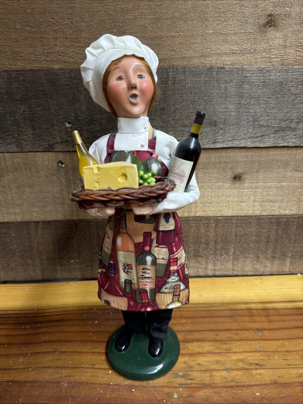 Byers Choice Caroler Chef Cook w/ Apron Wine Bottles Grapes & Cheese